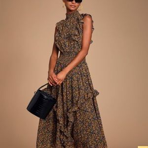 Lulu’s Evalina Mustard Yellow Floral Midi - Small
